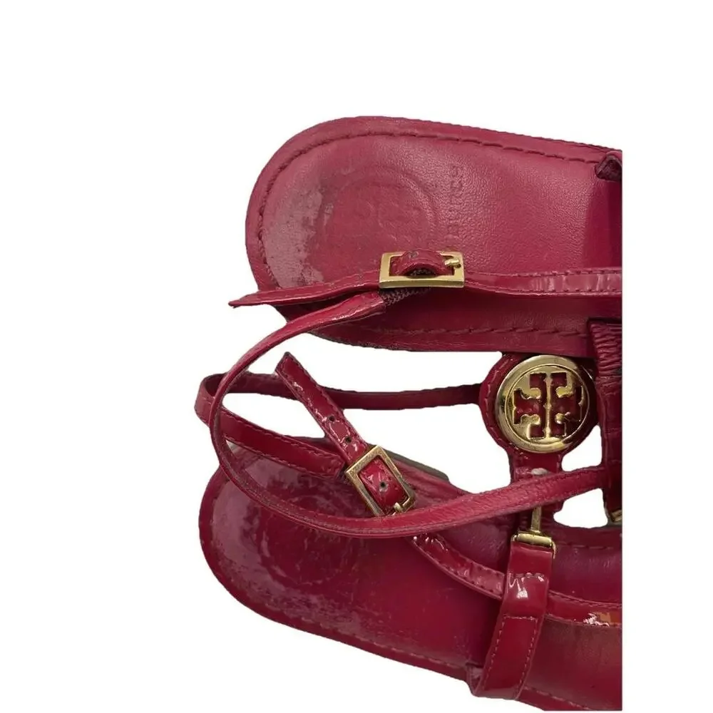 Tory Burch Deep Pink Dillan Sandals Thong With Gold Logo‎ Size us 8 H72
